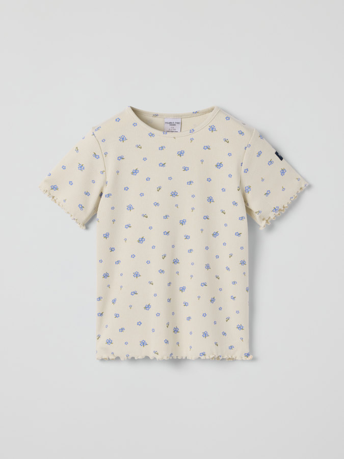Ribbad t-shirt blommig Ribbad t-shirt blommig