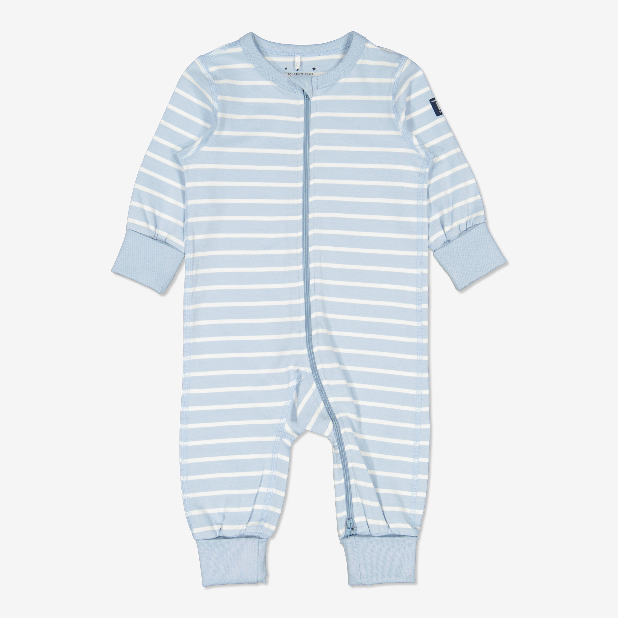 Polarn O. Pyret Randig pyjamasoverall baby ljusblå