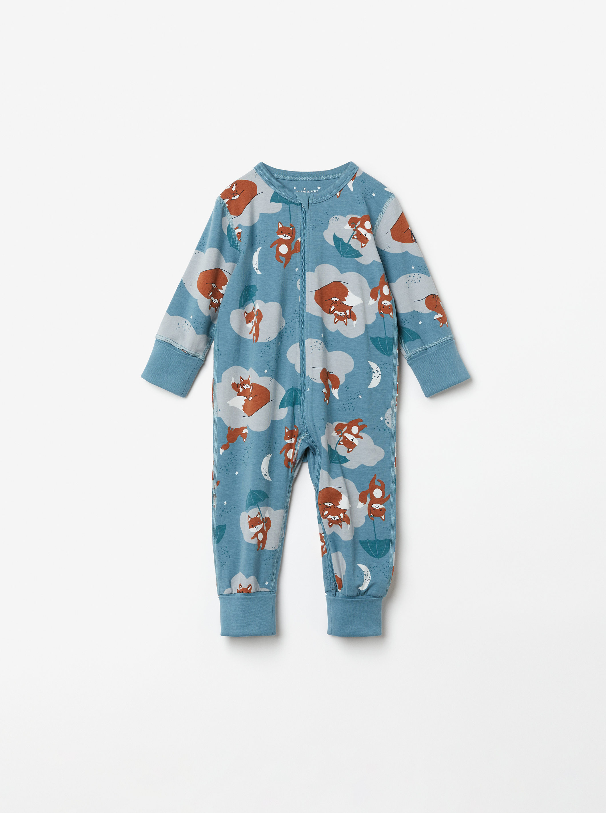 Polarn O. Pyret Pyjamasoverall med tryck baby blå/grå