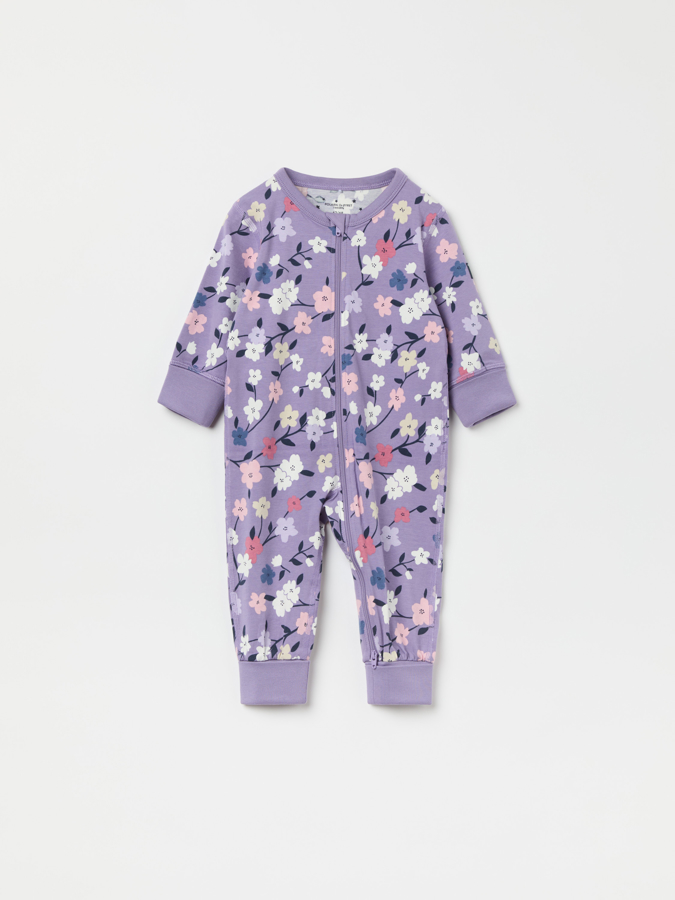 Pyjamasoverall med nedvikbara muddar blommor